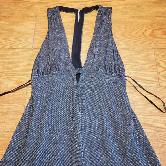 Free People Dance Of The Night Metallic Silver V Neck Mini Dress Size Small - Picture 3 of 16